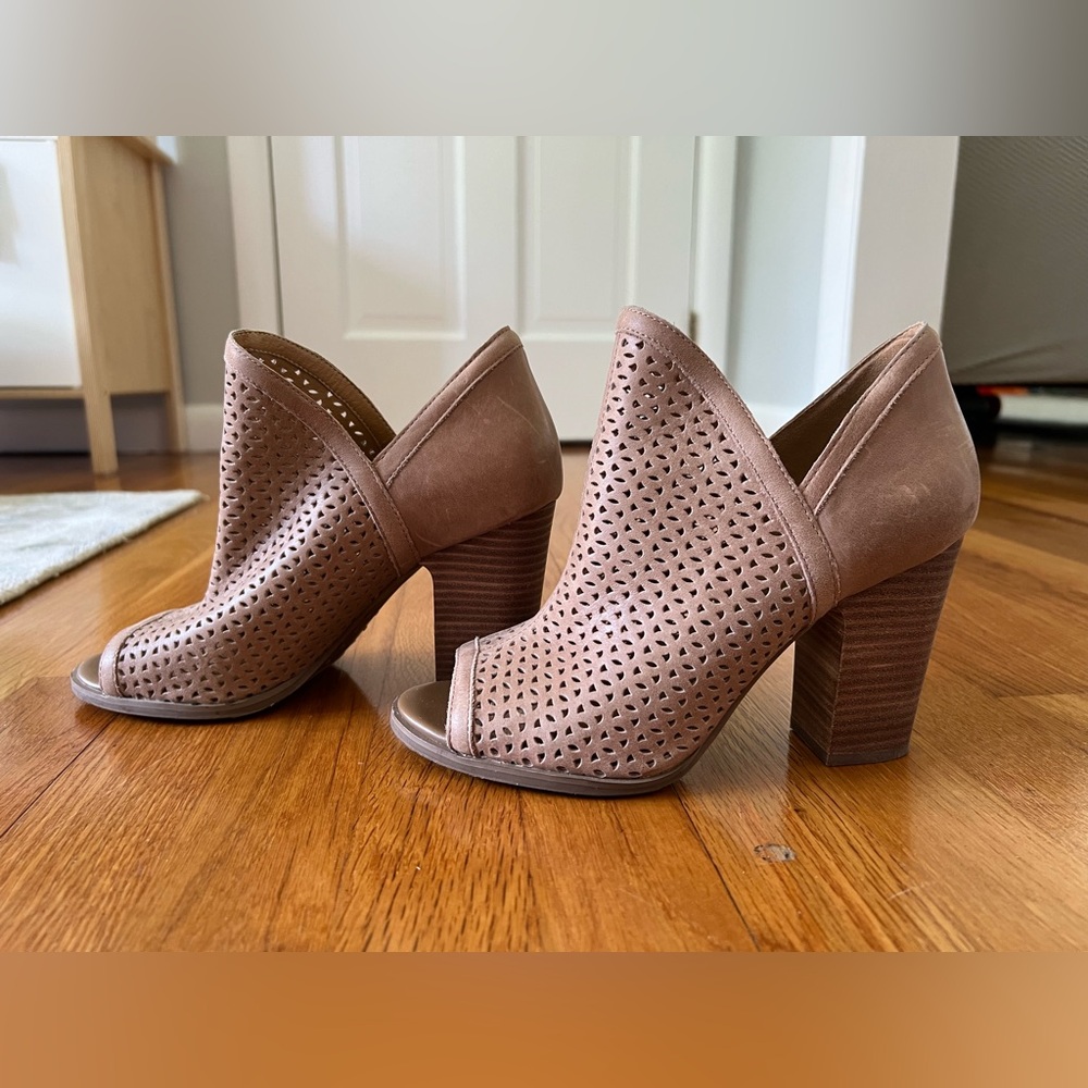 Lucky Brand - Perforated Leather Peep Toe - Block Heel Booties - Picture 4 of 9